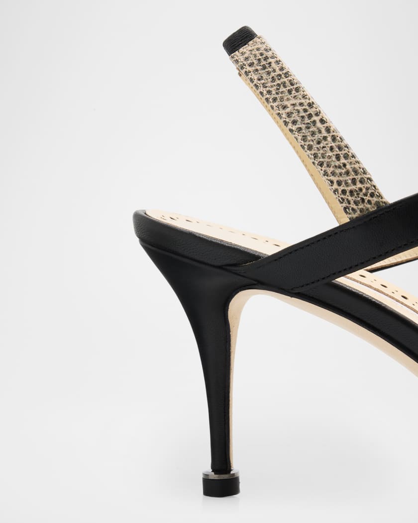 Manolo Blahnik 70mm Retauxlo Mixed Leather Sandals | Neiman Marcus
