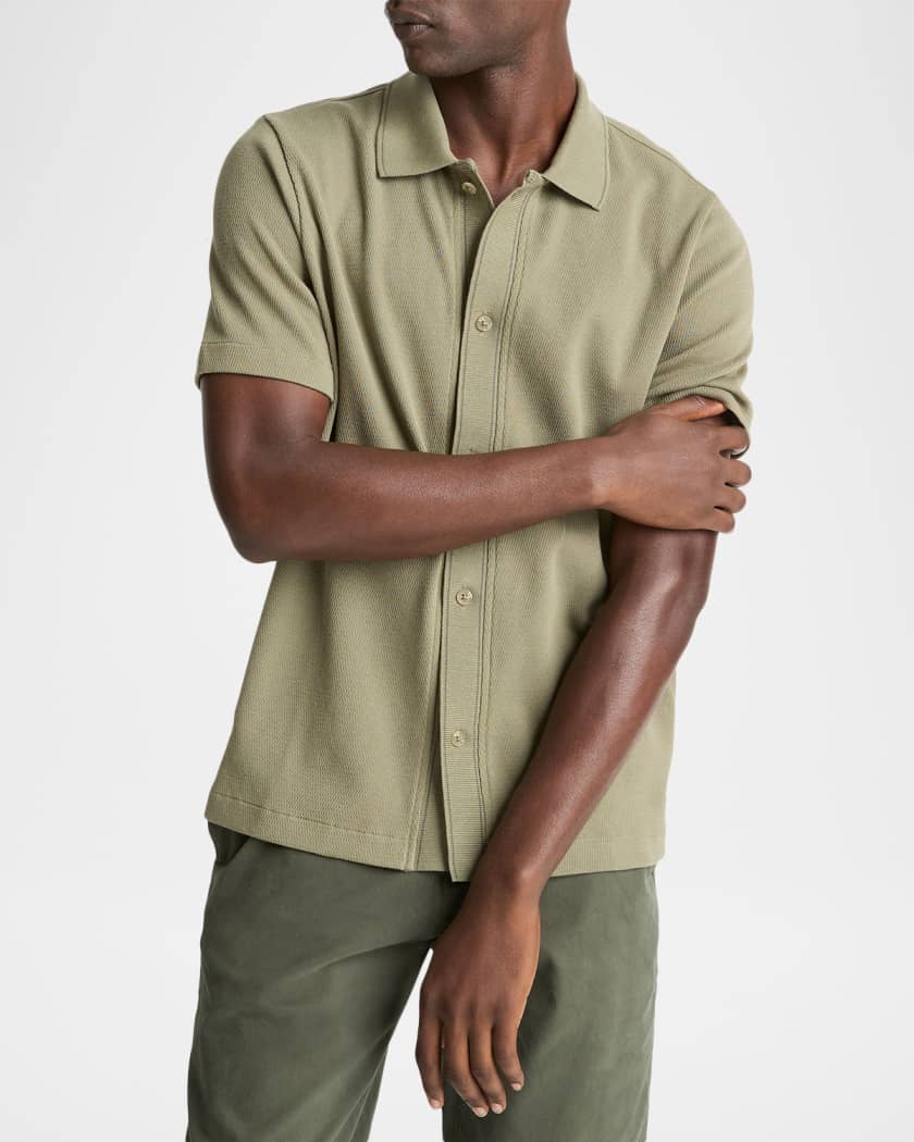 Men's Cotton Jacquard Knit Short-Sleeve Button-Down Shirt | Neiman