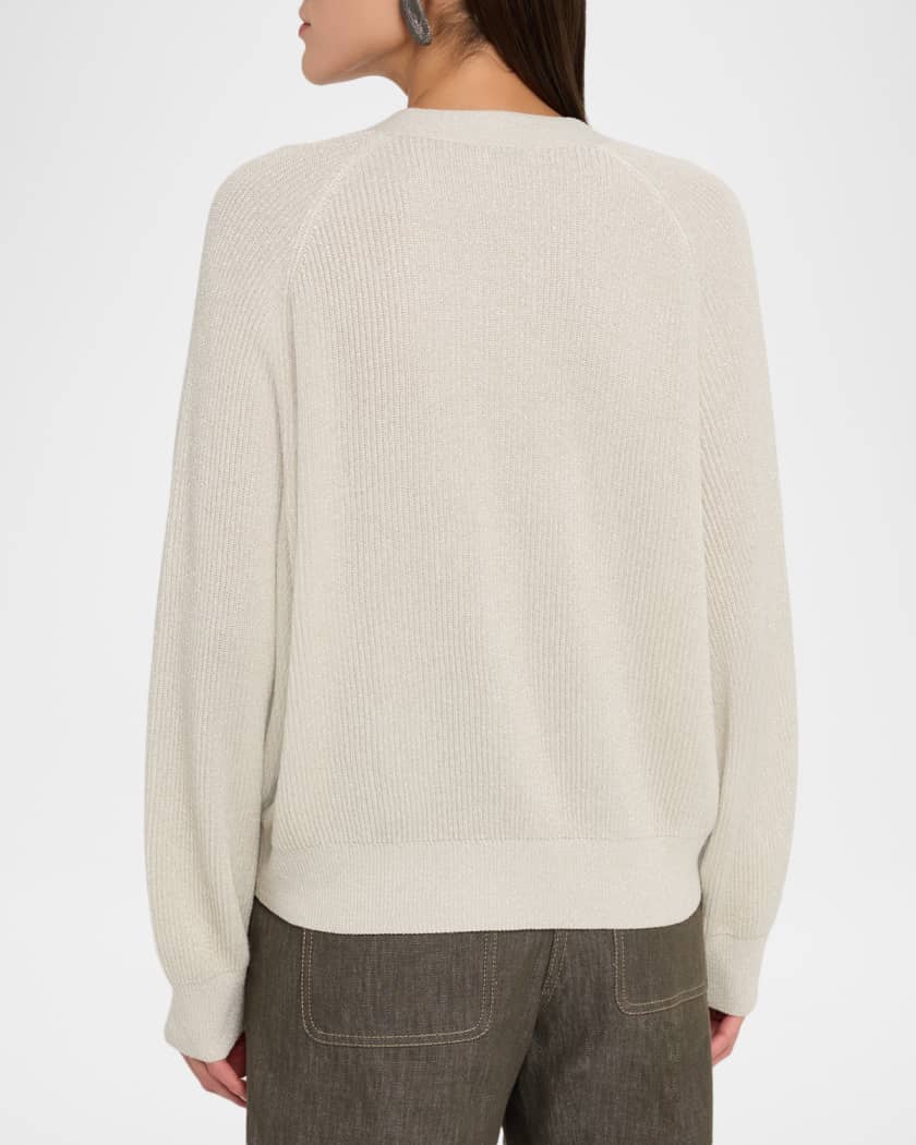 Brunello Cucinelli Sparkling Wool Rib V-Neck Cardigan | Neiman Marcus