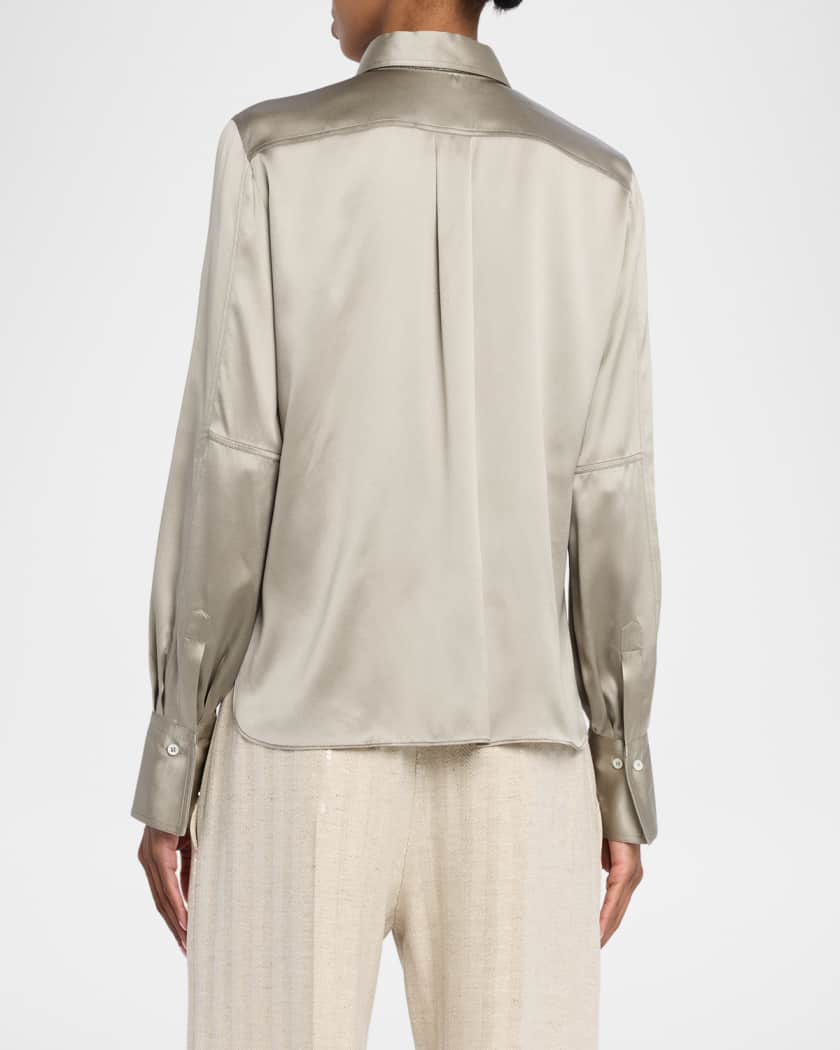 Brunello Cucinelli Stretch Satin Button-Down Shirt With Monili
