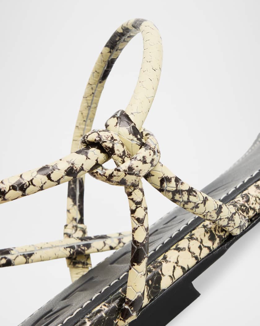 STAUD Laurel Snake-Embossed Leather Flat Sandals | Neiman Marcus