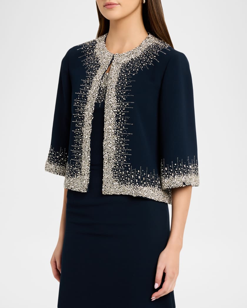 Naeem Khan Crystal Embellished 3/4-Sleeve Bolero Jacket | Neiman