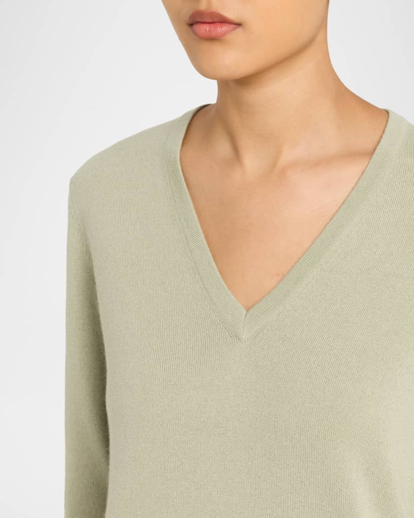 Brunello Cucinelli Monili-Trim V-Neck Cashmere Sweater | Neiman Marcus