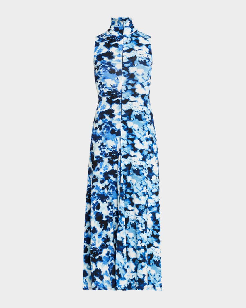 Valentina Floral Jersey Turtleneck Midi Dress | Neiman Marcus
