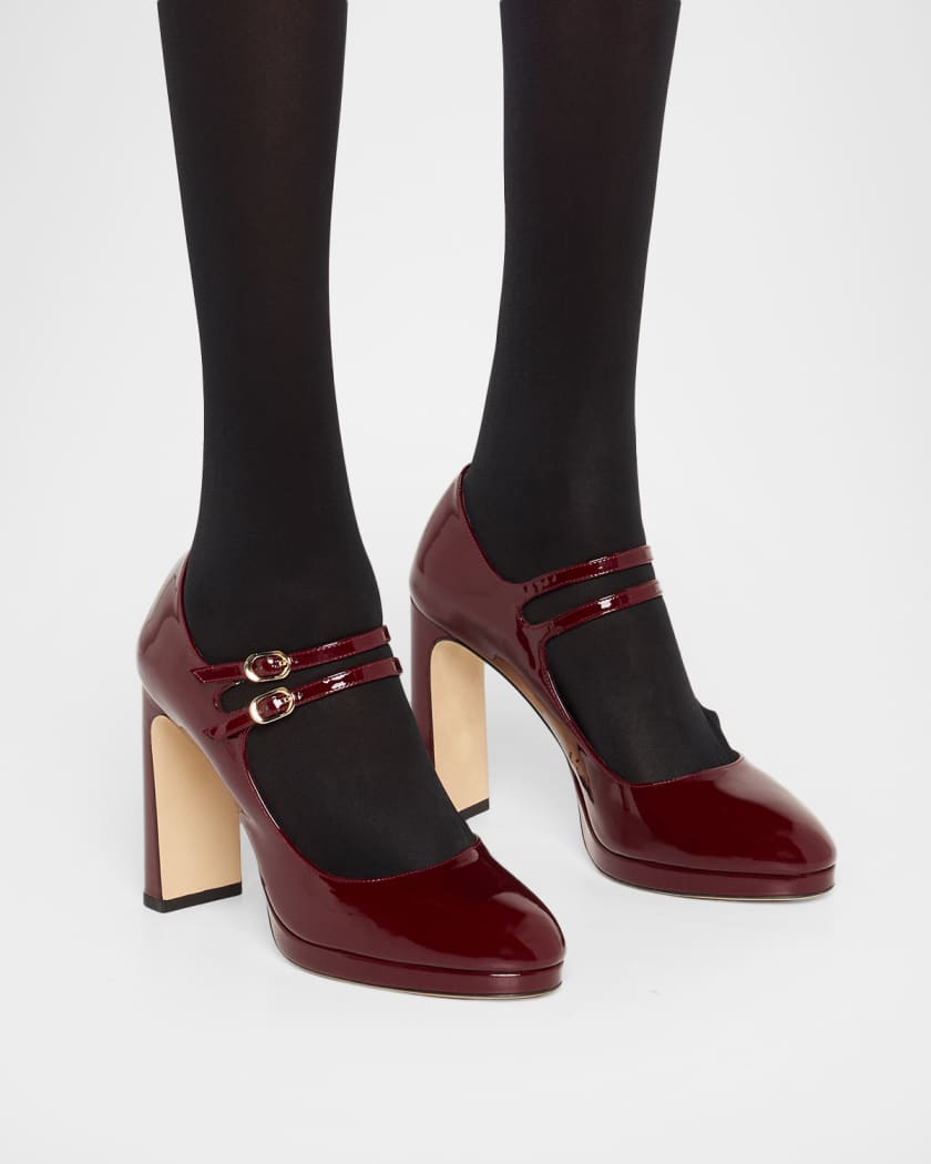 100mm Babette Patent Leather Platform Mary Jane Pumps