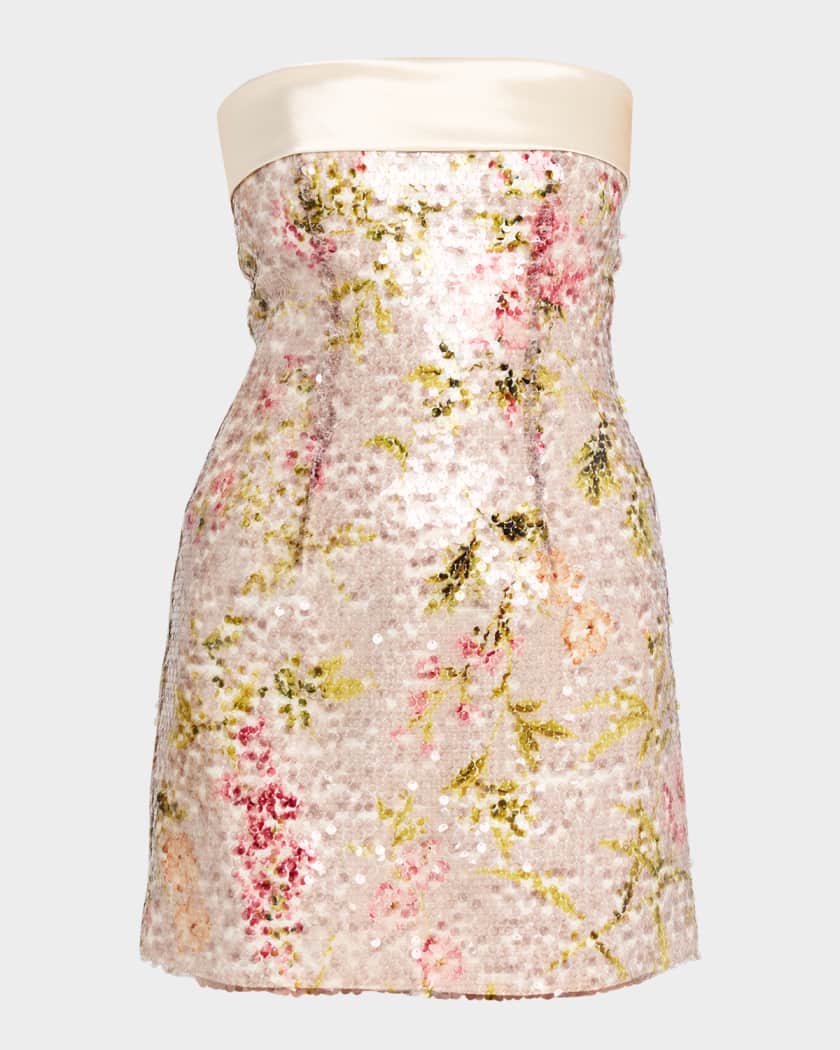 astrid floral beaded strapless mini dress Astrid Strapless Mini Dress | Soft Lemon Yellow