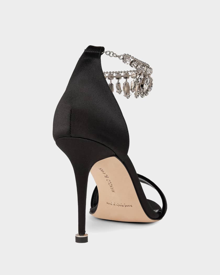 Manolo Blahnik 90mm Tulisan Embellished Satin Sandals | Neiman Marcus