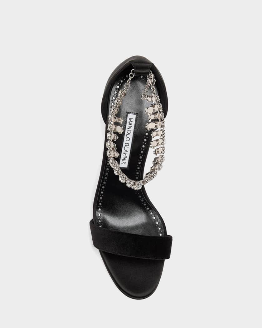 MARONO　BLNHNIK Manolo Blahnik 90mm Tulisan Embellished Satin Sandals | Neiman Marcus