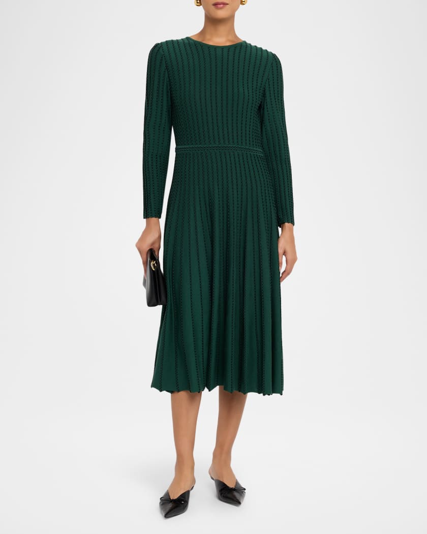 Misook Textured Stitch Fit-&-Flare Midi Dress | Neiman Marcus