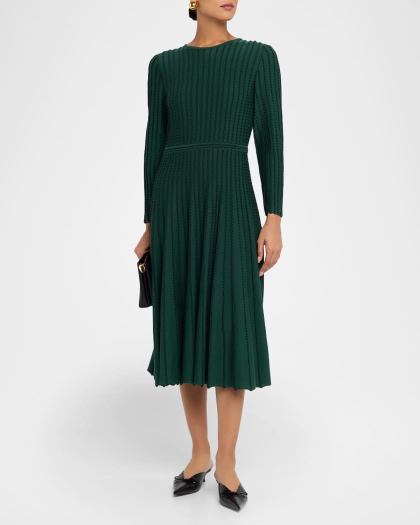 Misook Textured Stitch Fit-&-Flare Midi Dress | Neiman Marcus