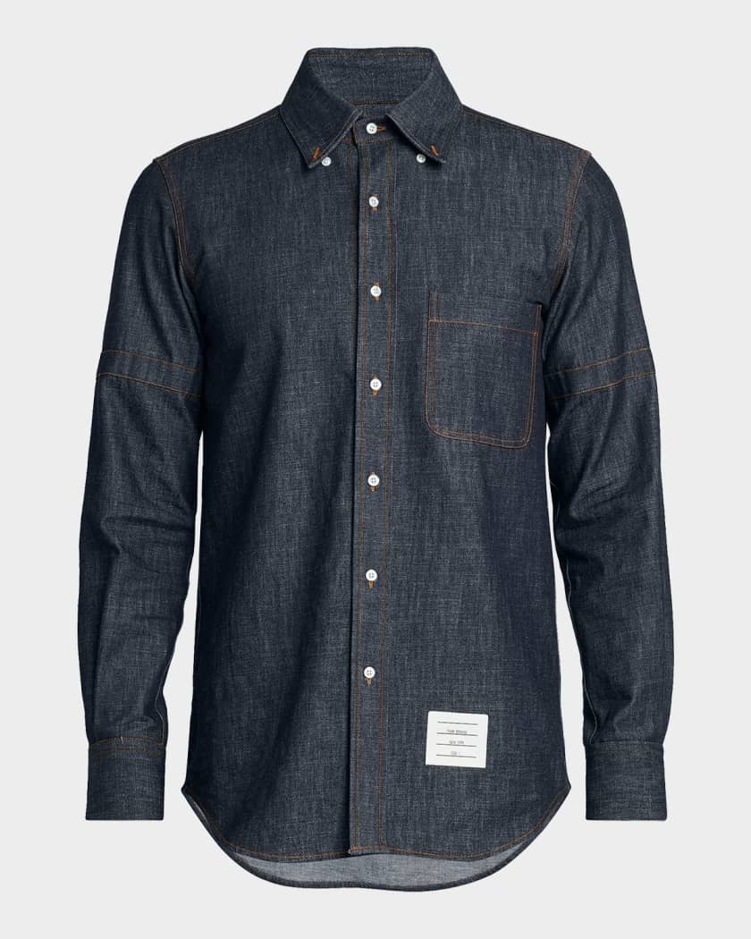 Thom Browne Men's Selvedge Denim Button-Down Shirt | Neiman Marcus