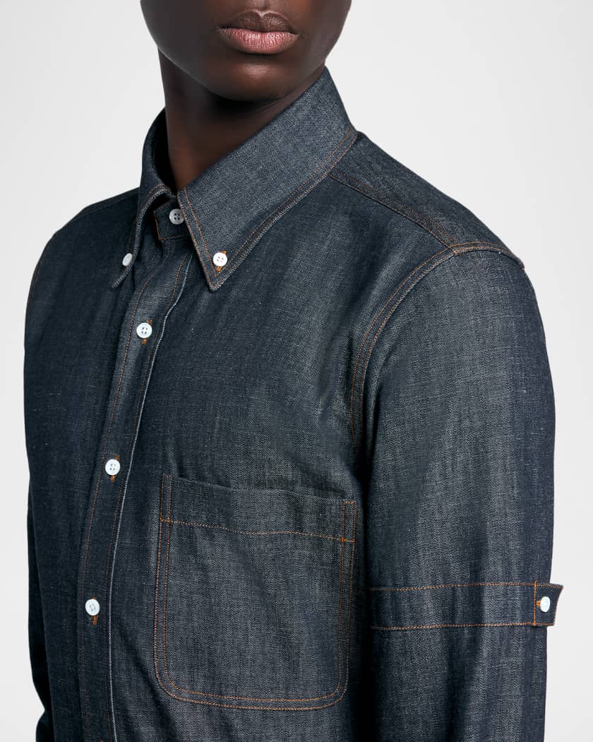 Thom Browne Men's Selvedge Denim Button-Down Shirt | Neiman Marcus