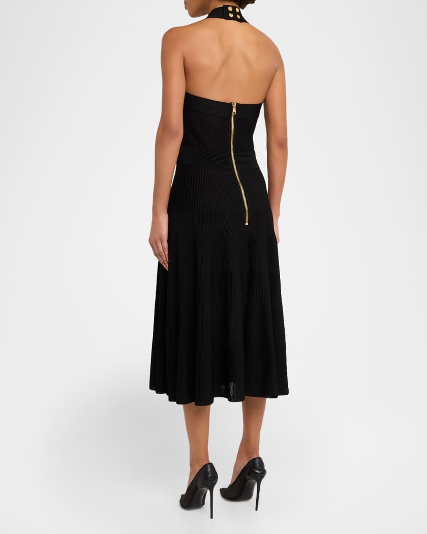 knee length dresses for ladies Chic Cutie Ribbed Knit Halter Midi Dress