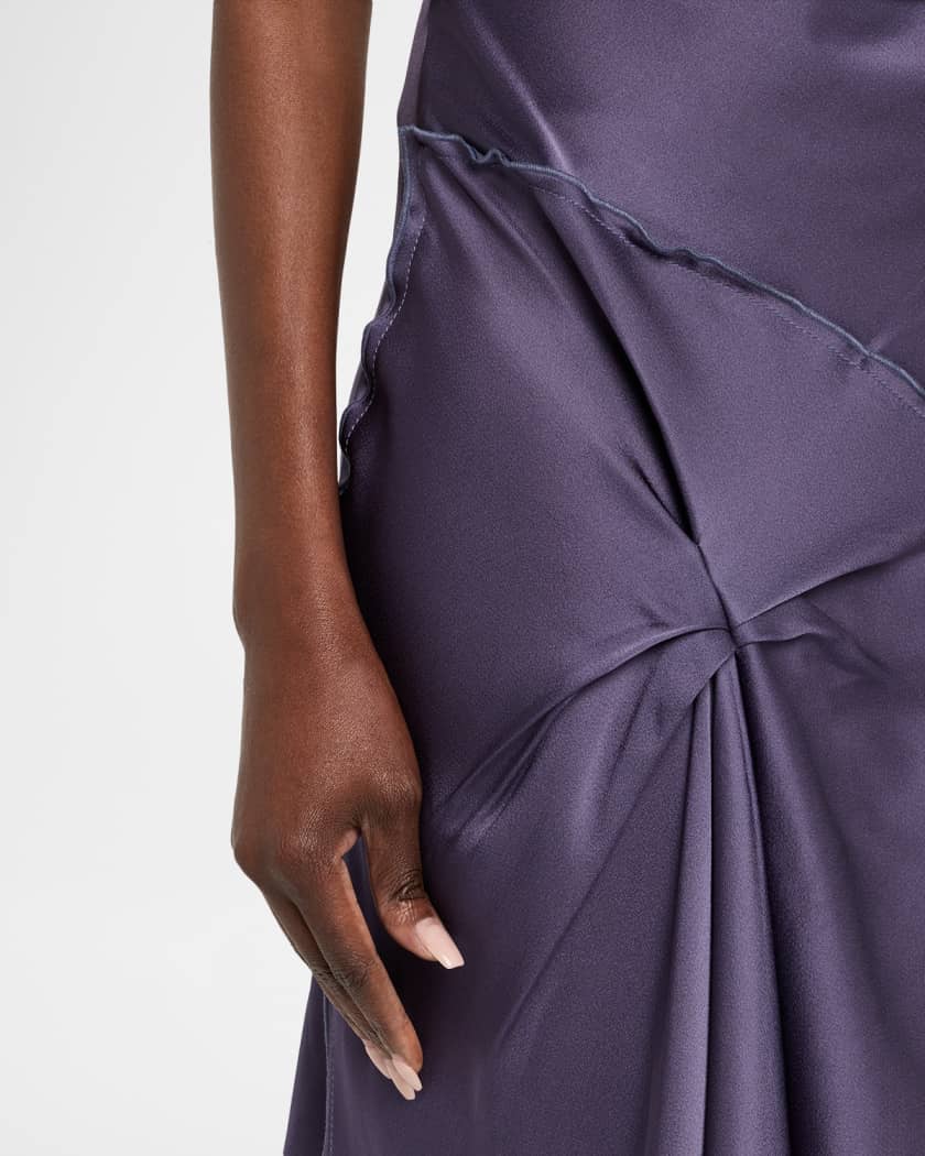 Asymmetric Draped Sleeveless Satin Midi Dress | Neiman Marcus