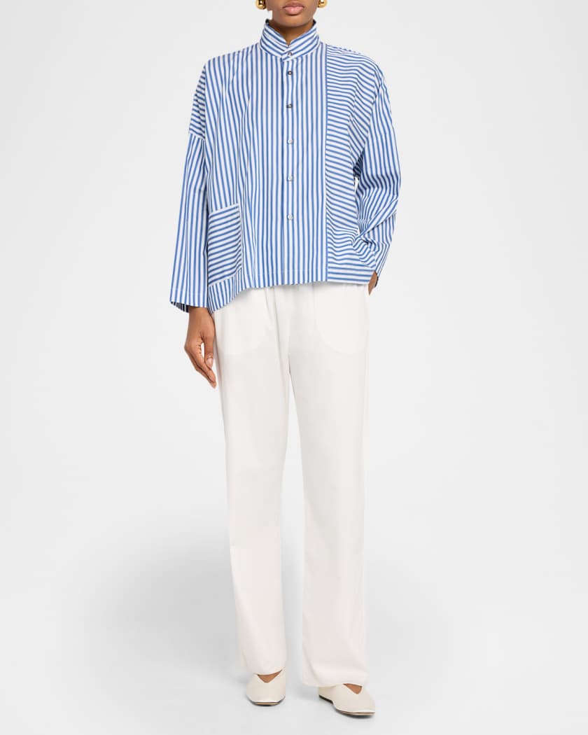 Eskandar Wide Longer Back Double Stand Collar Shirt - Mid Plus