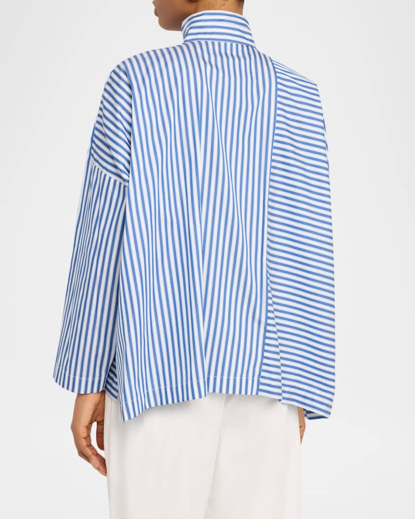 Eskandar Wide Longer Back Double Stand Collar Shirt - Mid Plus