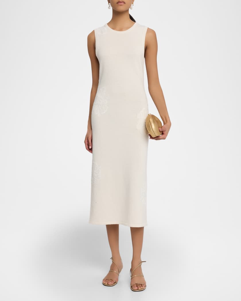 Luciana Sleeveless Lace Applique Midi Dress