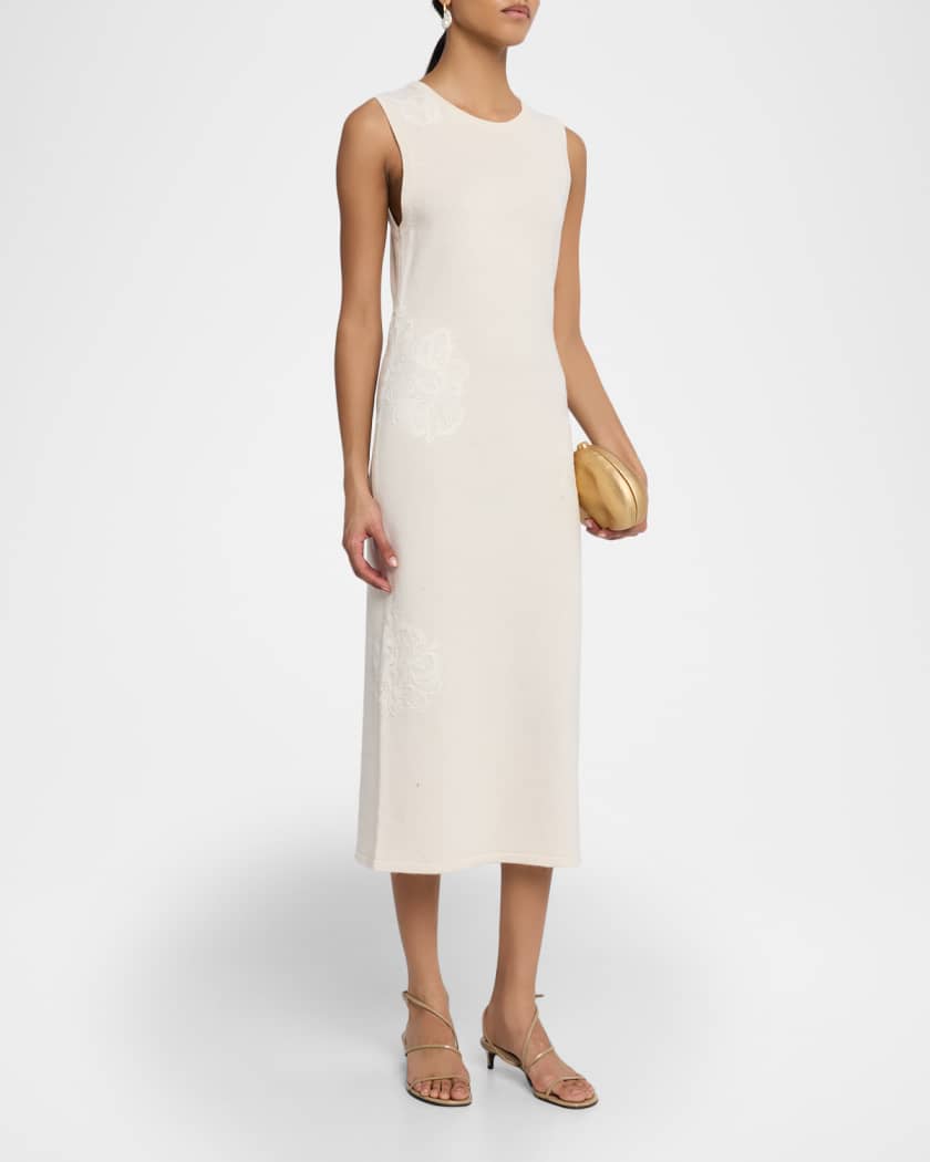 Luciana Sleeveless Lace Applique Midi Dress