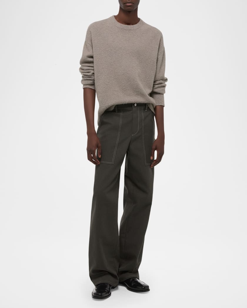 Helmut Lang Men's Twill Straight-Leg Contrast Stitch Utility Pants