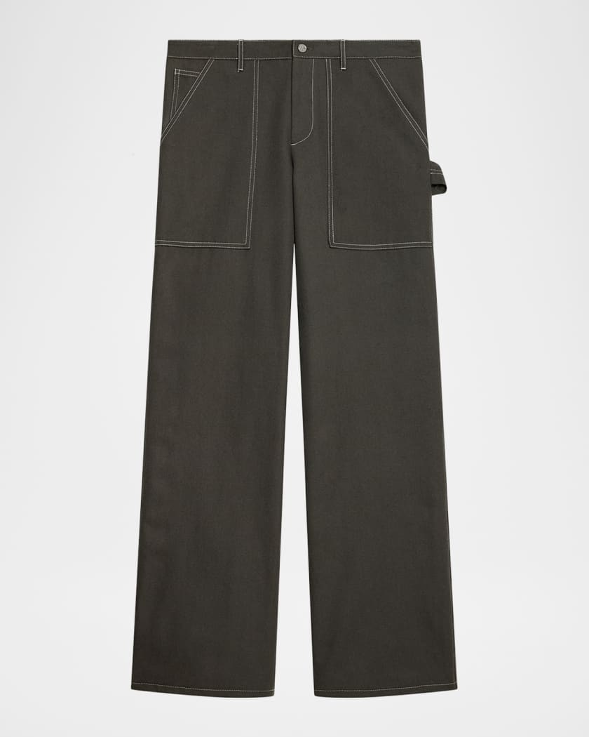 Helmut Lang Men's Twill Straight-Leg Contrast Stitch Utility Pants