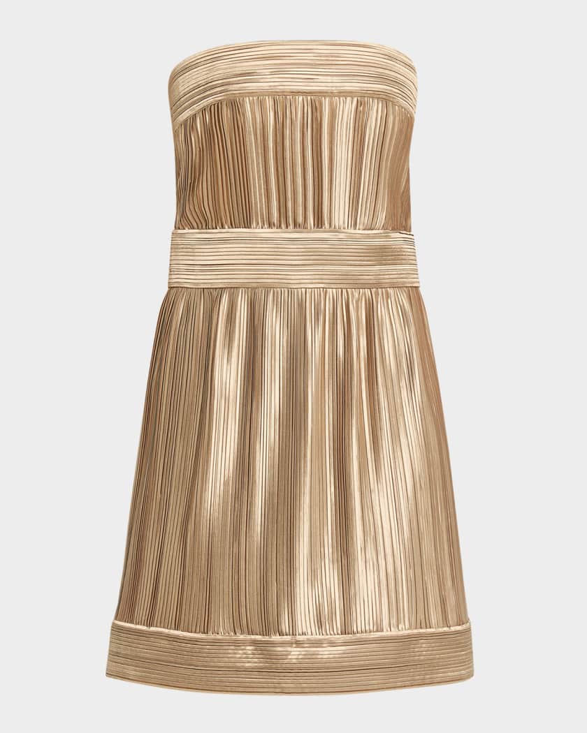 Giorgio Armani Strapless Metallic Pleated Bustier Mini Dress | Neiman Marcus