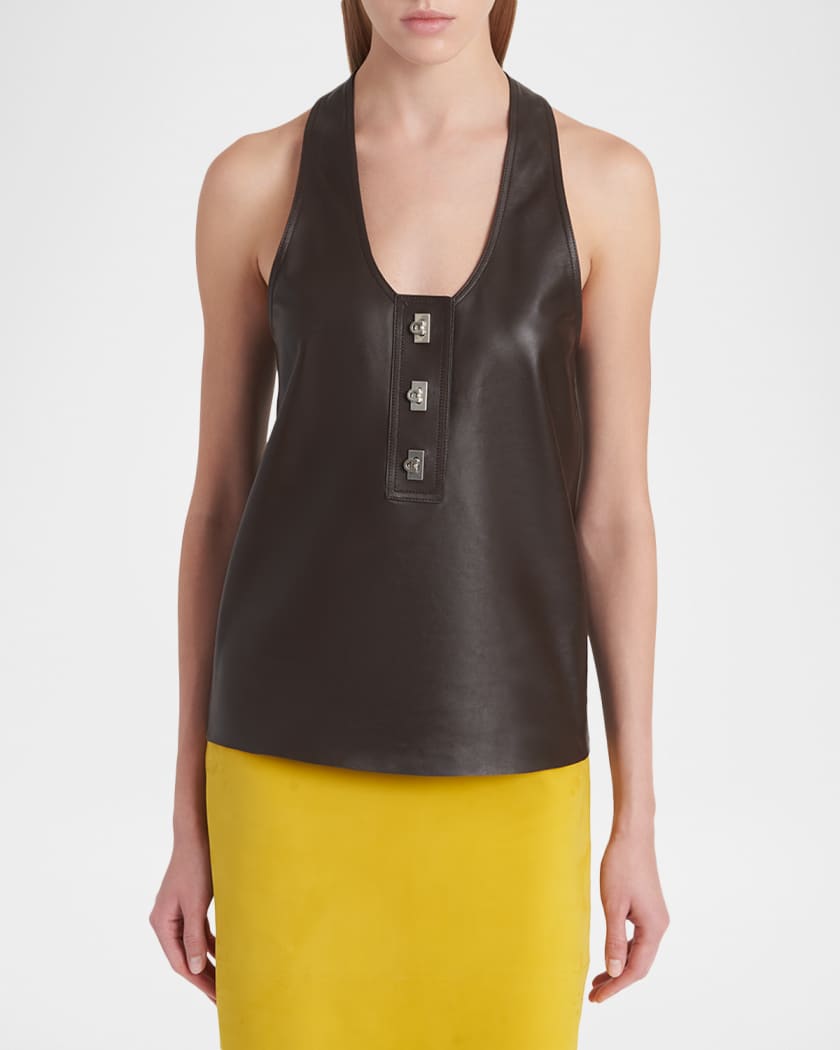 トップス salvatoreFerragamo Ferragamo Toggle Nappa Leather Racerback Tank Top | Neiman Marcus
