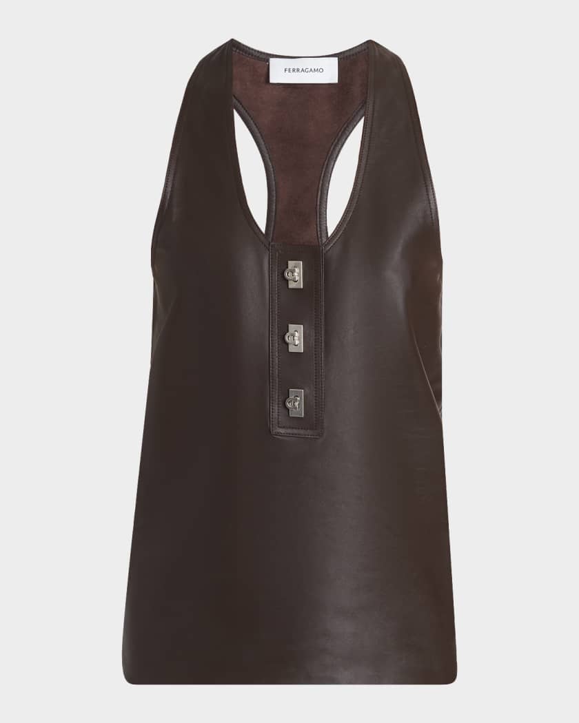 Ferragamo Toggle Nappa Leather Racerback Tank Top | Neiman Marcus