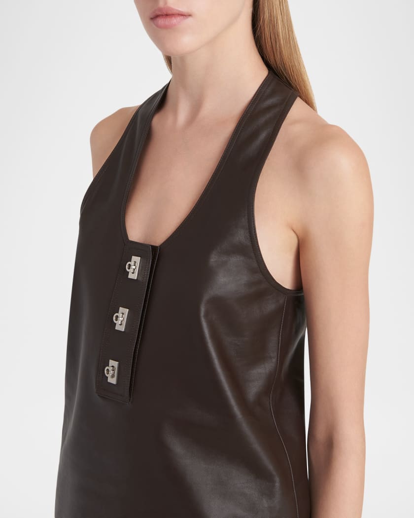 Ferragamo Toggle Nappa Leather Racerback Tank Top | Neiman Marcus