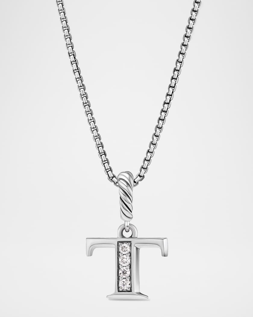 Pave Initial Pendant Necklace with Diamonds in Silver, 17mm