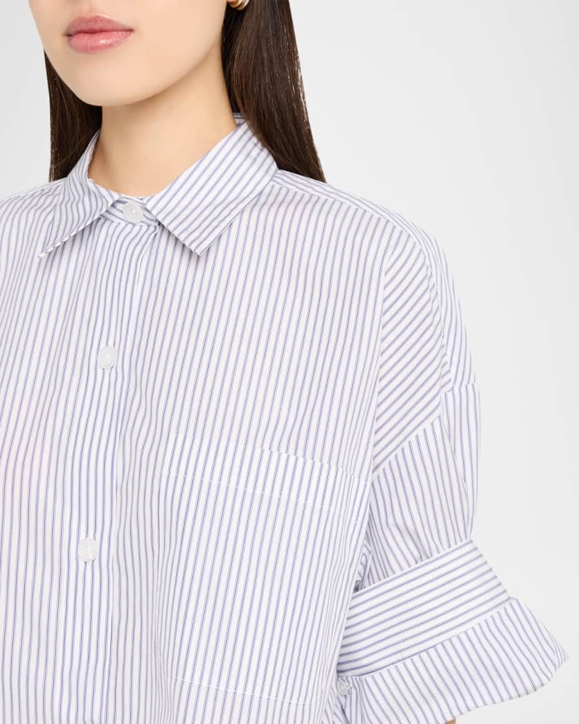 TWP Next Ex Cropped Shirt in Micro Hairline Stripe | Neiman Marcus