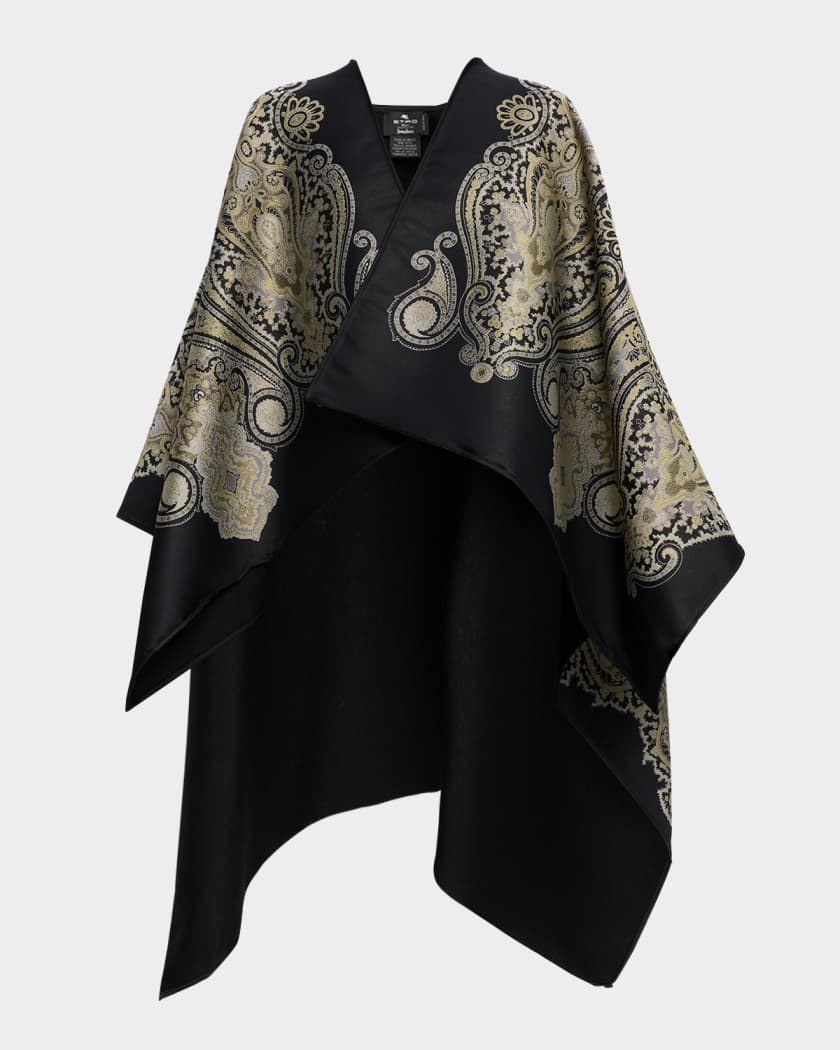 Etro Wool-Blend Paisley Jacquard Cape | Neiman Marcus