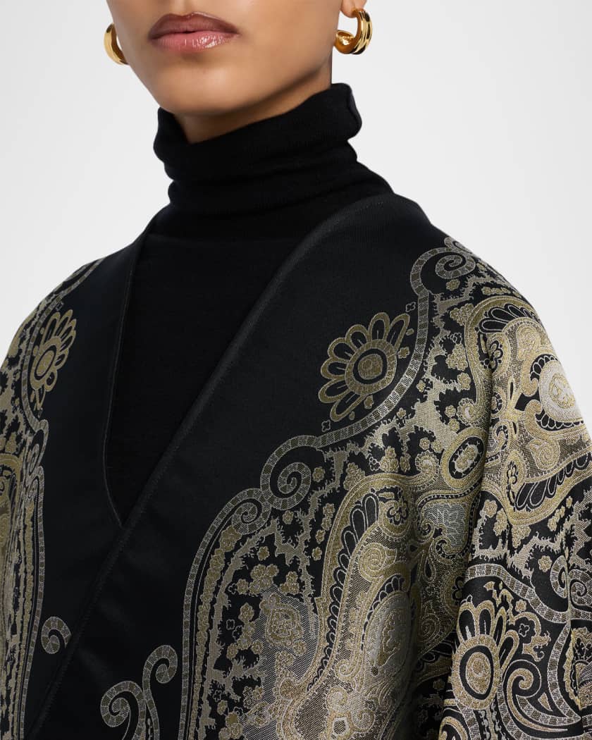 Etro Wool-Blend Paisley Jacquard Cape | Neiman Marcus