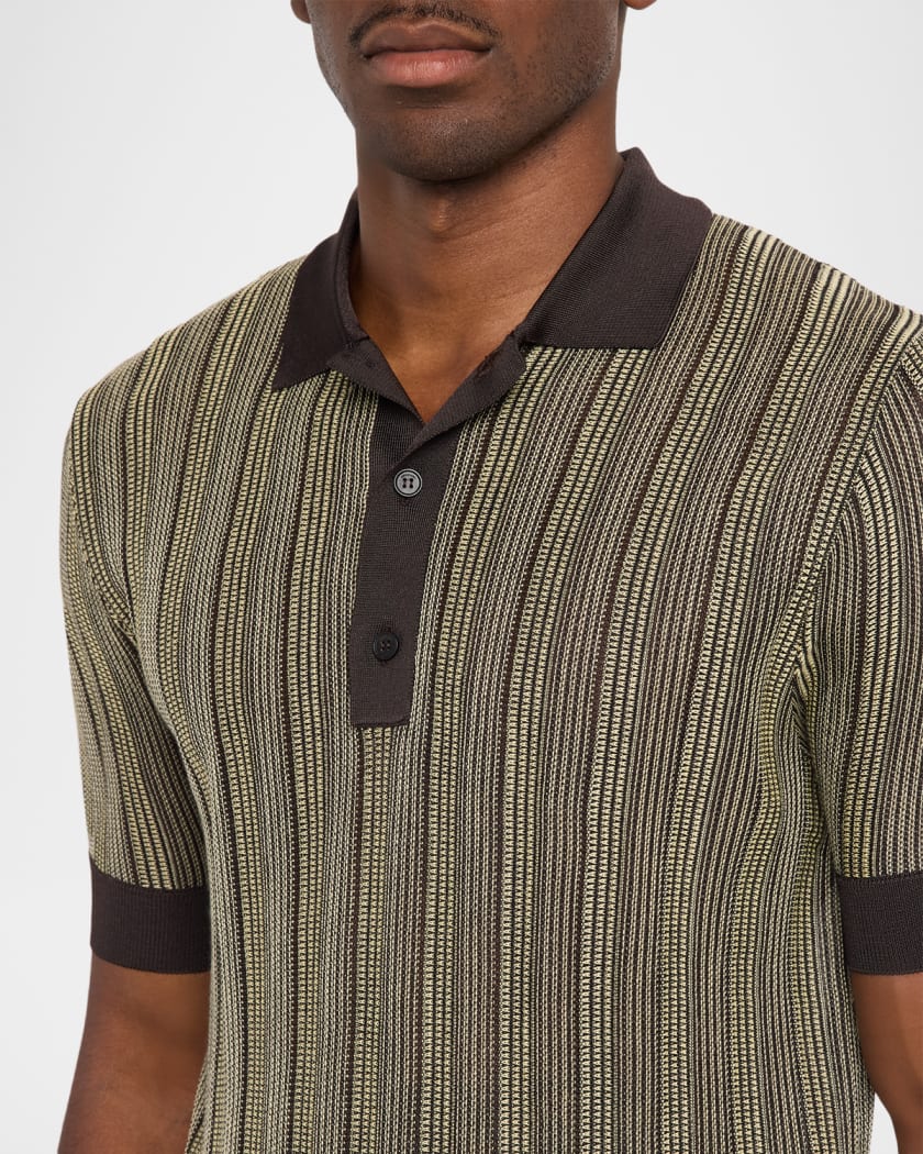 Ferragamo Men's Textured Stripe Short-Sleeve Polo Sweater | Neiman