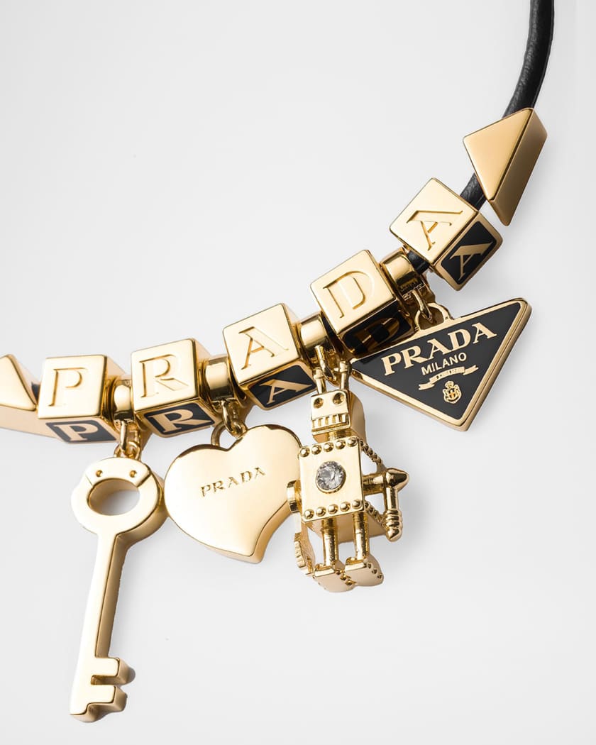 Prada Nappa Leather and Metal Charm Bracelet | Neiman Marcus