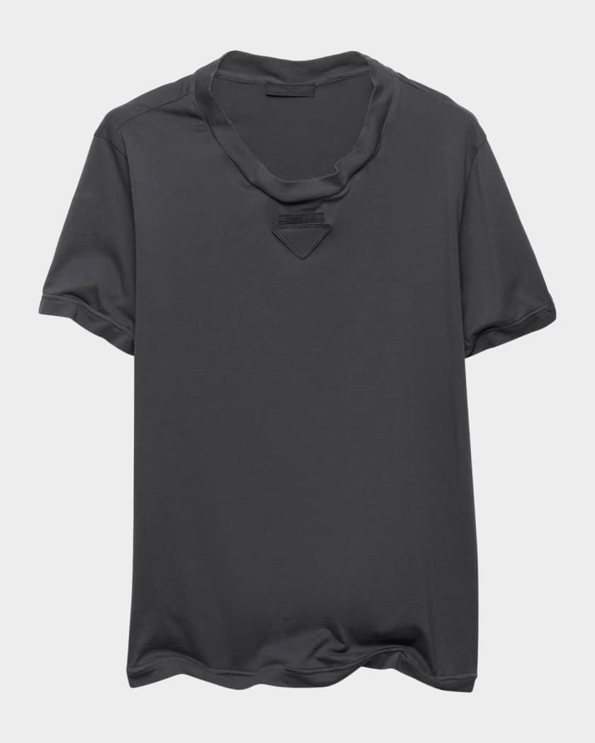 Prada Men's Shapeable Triangle and Label Cotton Crewneck T-Shirt