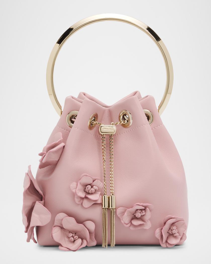 Jimmy Choo Bon Bon Floral Applique Leather Top-Handle Bag | Neiman