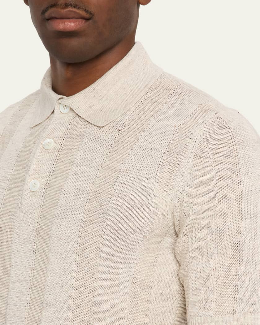 Men's Linen and Cotton Ribbed Short-Sleeve Polo Sweater | Neiman