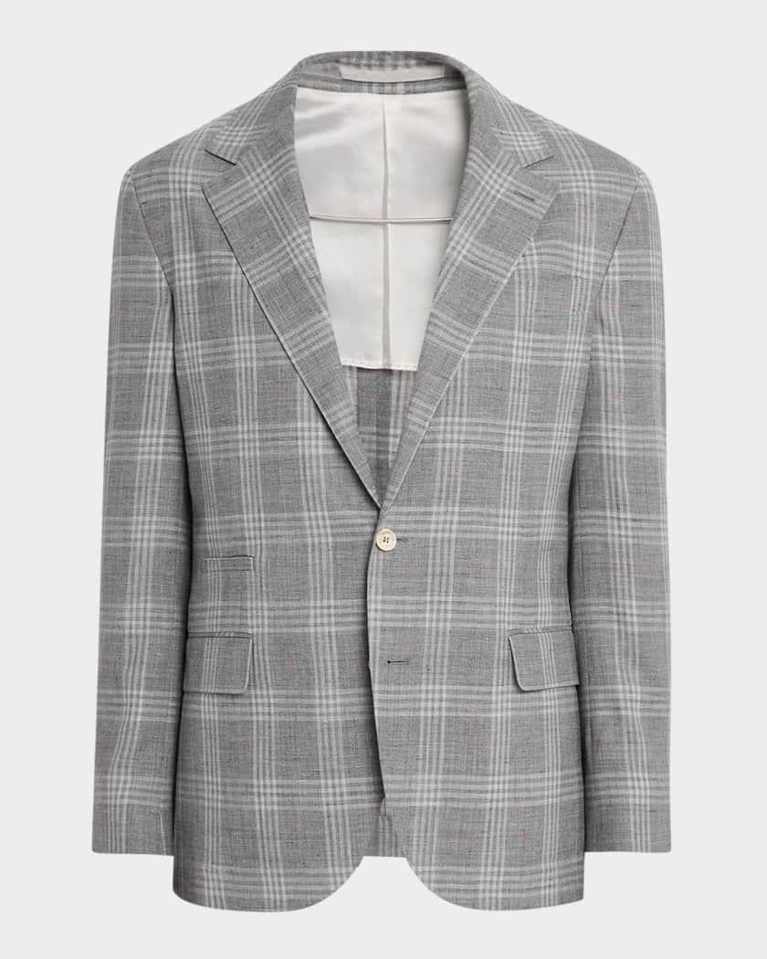 Brunello Cucinelli Men's Wool, Silk and Linen Plaid Single