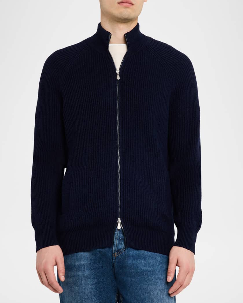 Men's Cotton Rib Full-Zip Cardigan | Neiman Marcus