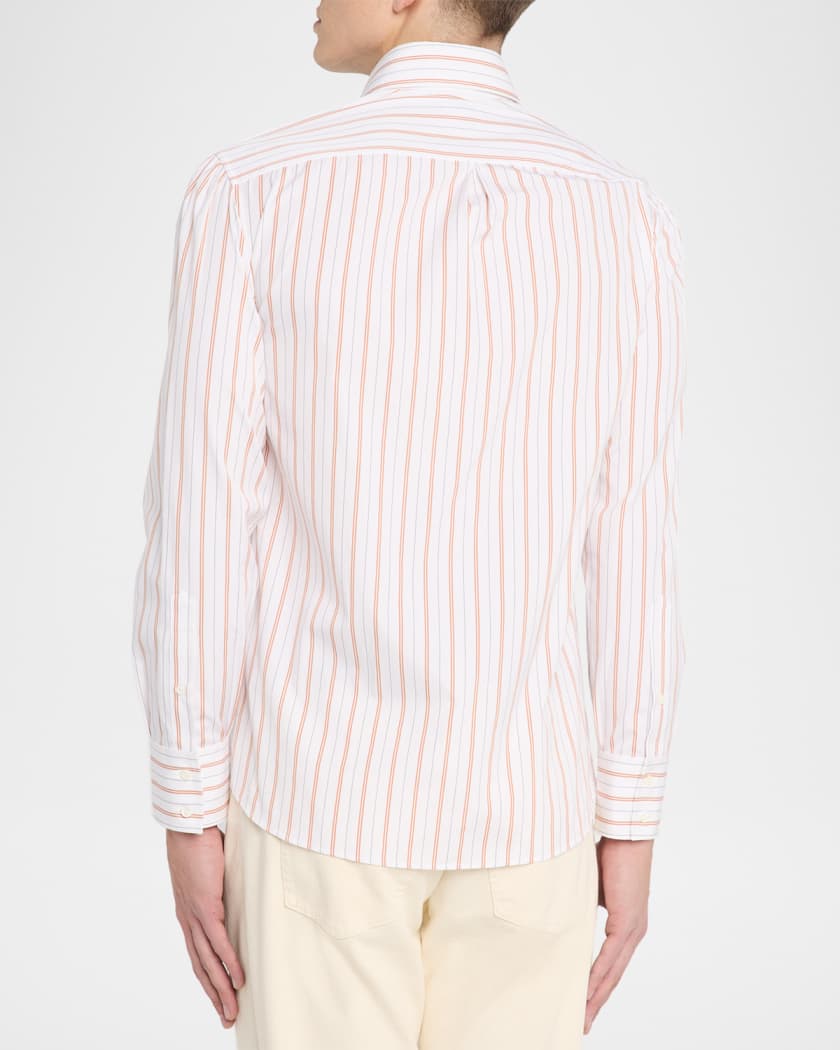 Brunello Cucinelli Men's Multi-Stripe Cotton Slim-Fit Button-Down