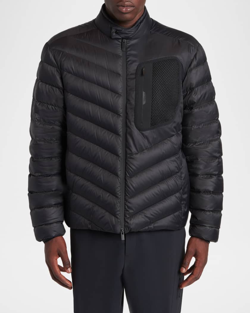 Moncler Men's Mackinac Diagonal-Quilted Down Biker Jacket | Neiman