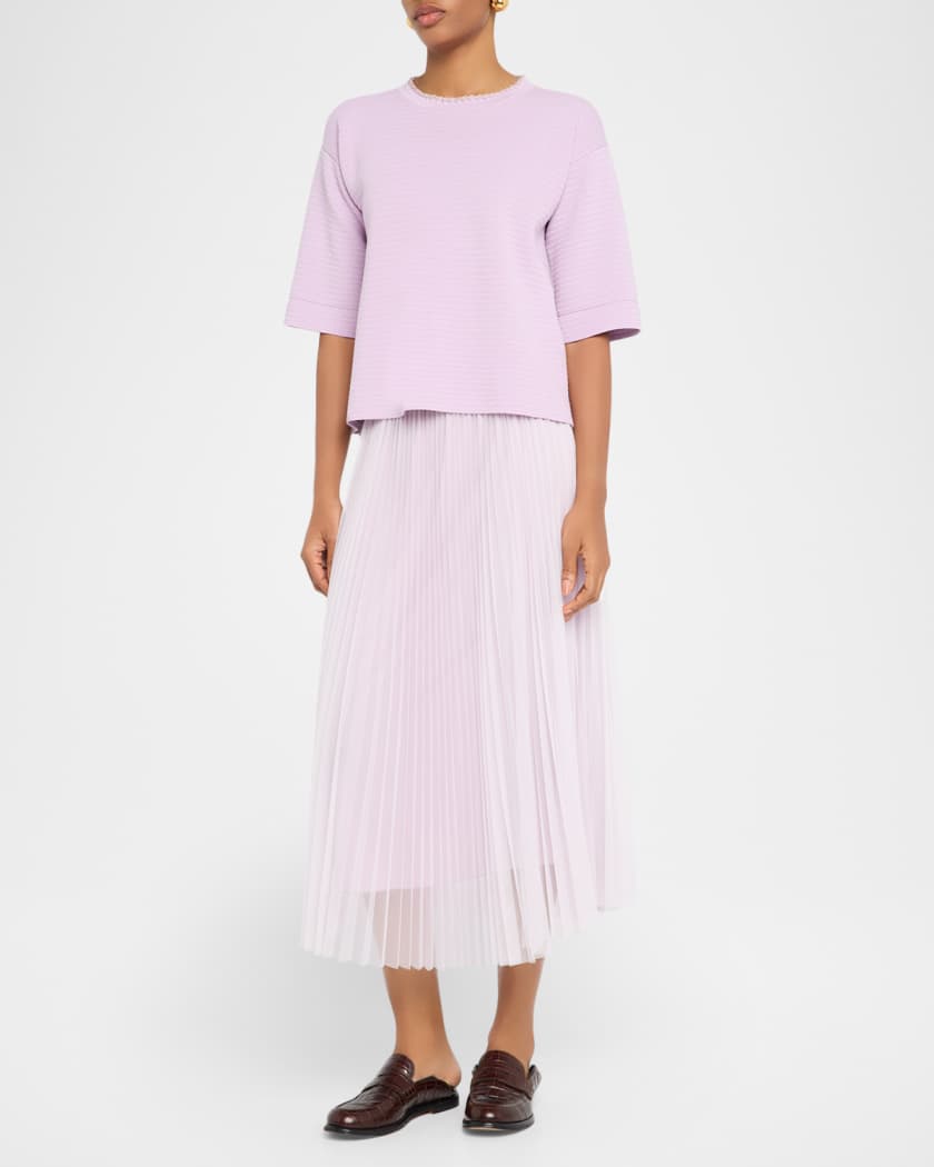 FABIANA FILIPPI Bead-Trim Crewneck Knit T-Shirt | Neiman Marcus