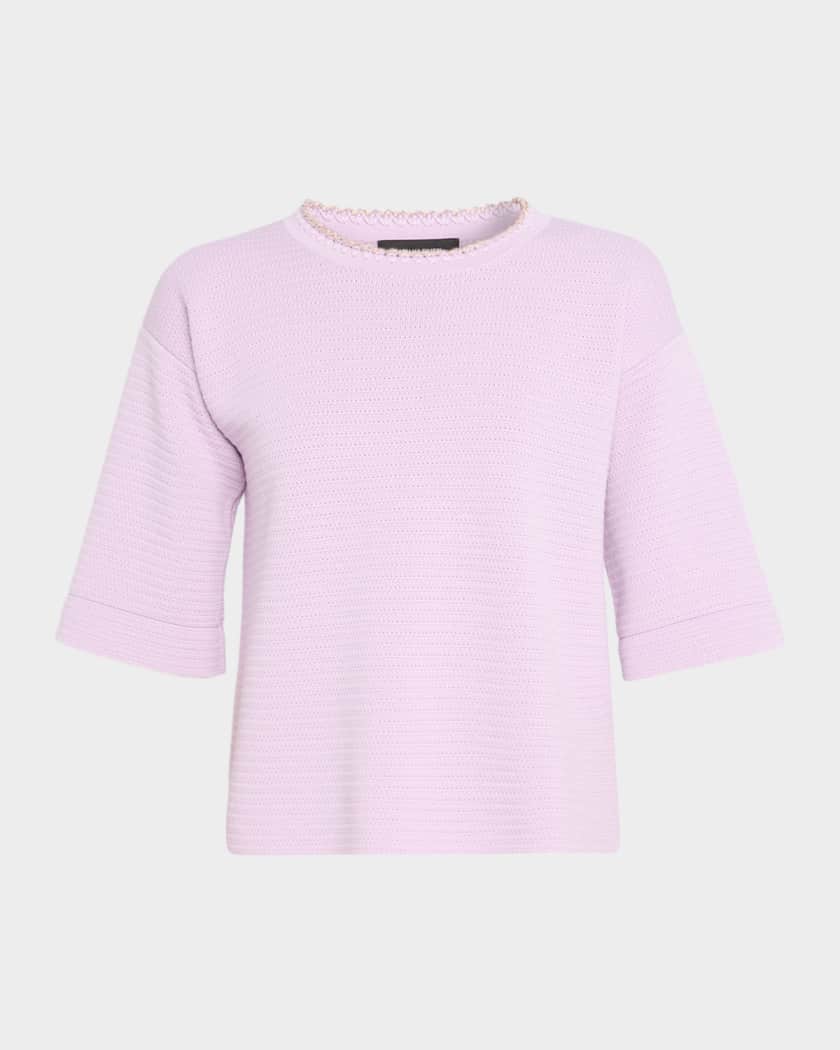 FABIANA FILIPPI Bead-Trim Crewneck Knit T-Shirt | Neiman Marcus