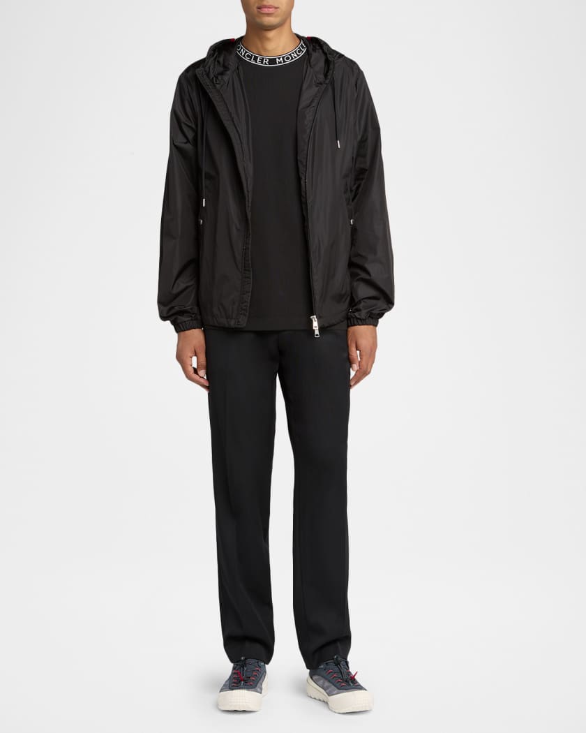 Moncler Men's Nylon Hooded Grosgrain-Trim Full-Zip Jacket | Neiman