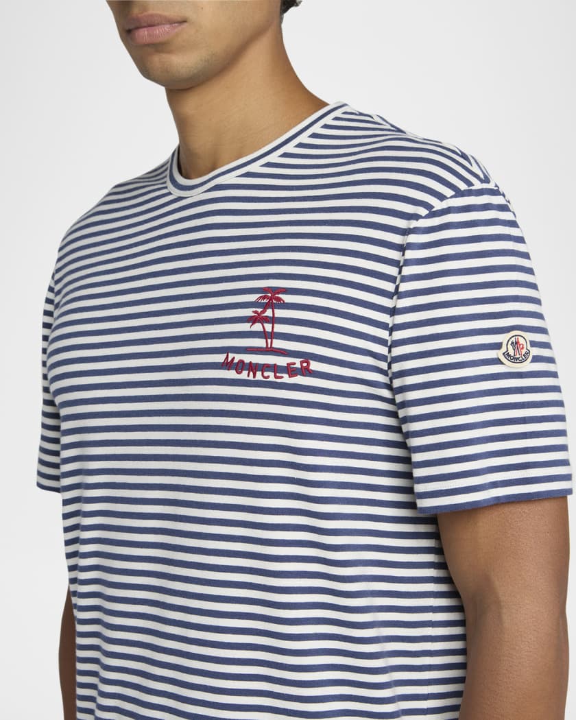 Moncler Men's Palm Logo Striped Short-Sleeve T-Shirt | Neiman Marcus