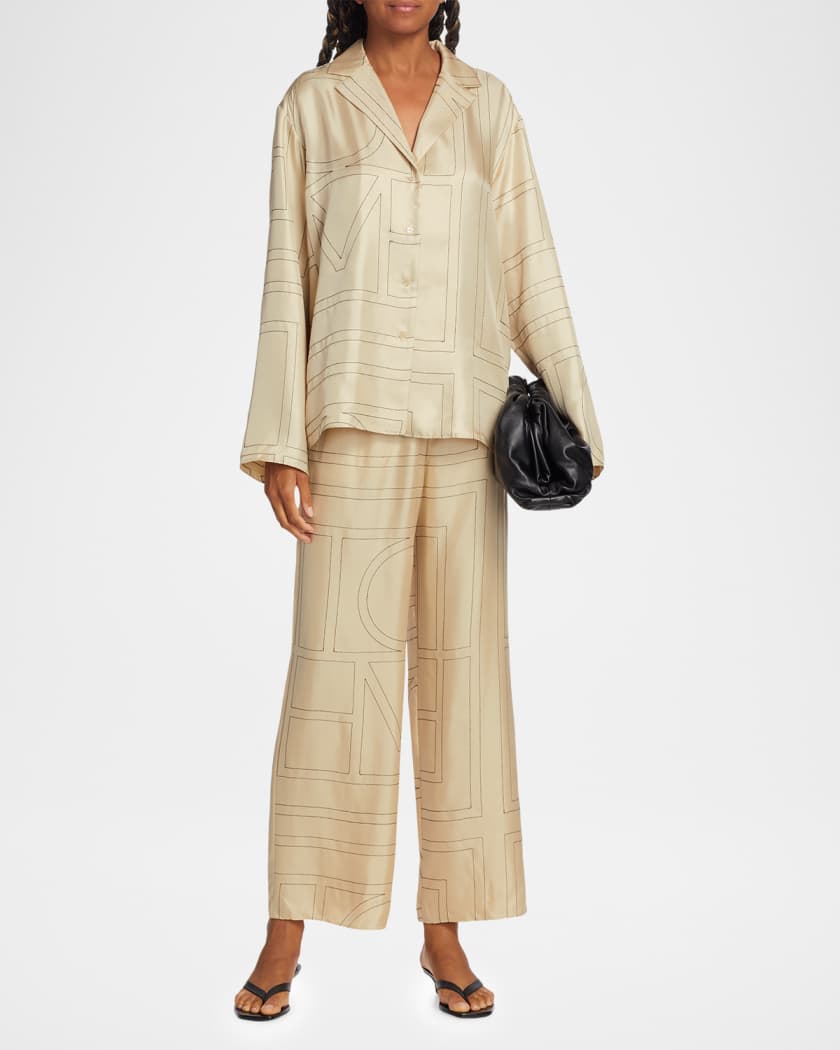 Toteme Monogram-Embroidered Silk Pajama Top | Neiman Marcus