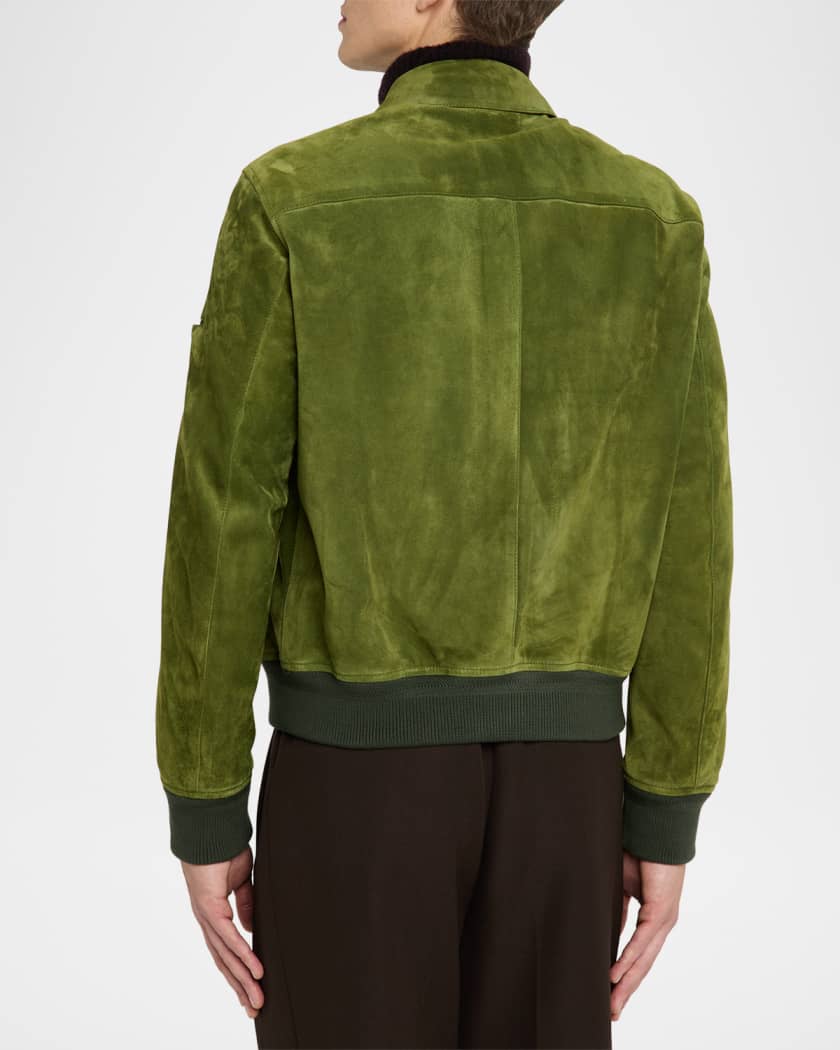 Men's Suede Cashmere-Knit Blouson Jacket
