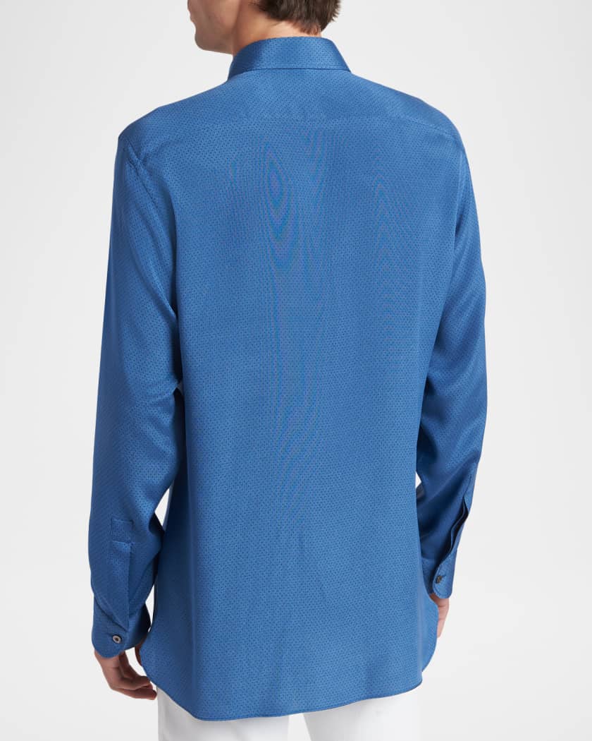 TOM FORD Men's Silk Jacquard Micro-Dot Concealed-Placket Sport