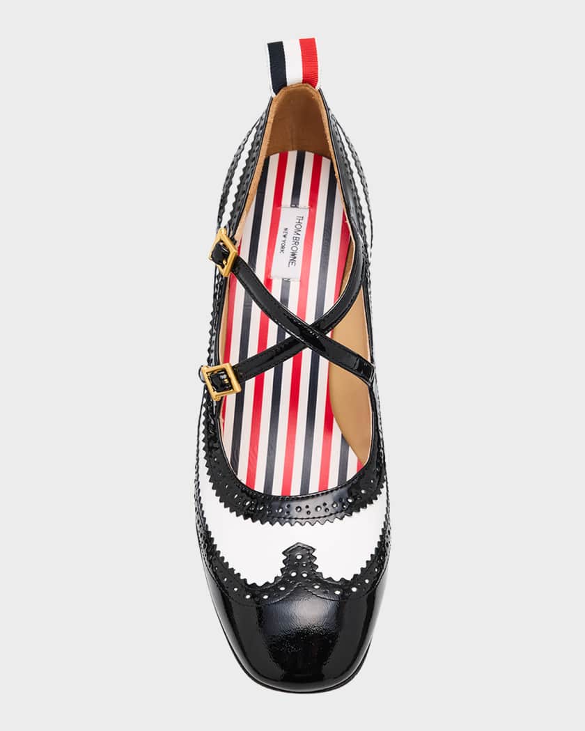 Thom Browne 75mm Crisscross Leather Brogue Pumps | Neiman Marcus