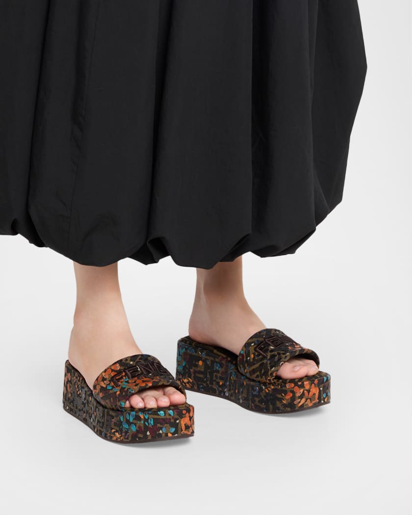 Fendi FF Monogram Platform Slide Sandals | Neiman Marcus